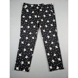 Loft Women's Size 10 The Riviera Pant Cropped Marisa Fit Black‎ White Floral NWT